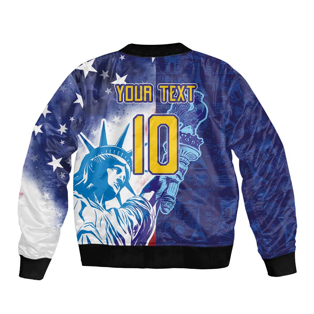 Custom France America Soccer Sleeve Zip Bomber Jacket Dual Heritage Liberty Rooster