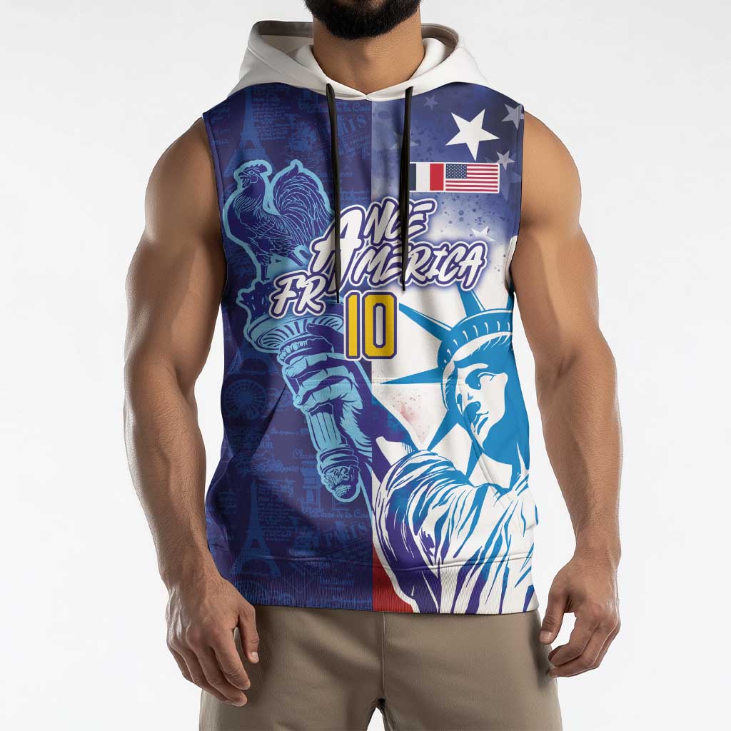 Custom France America Soccer Sleeveless Hoodie Dual Heritage Liberty Rooster