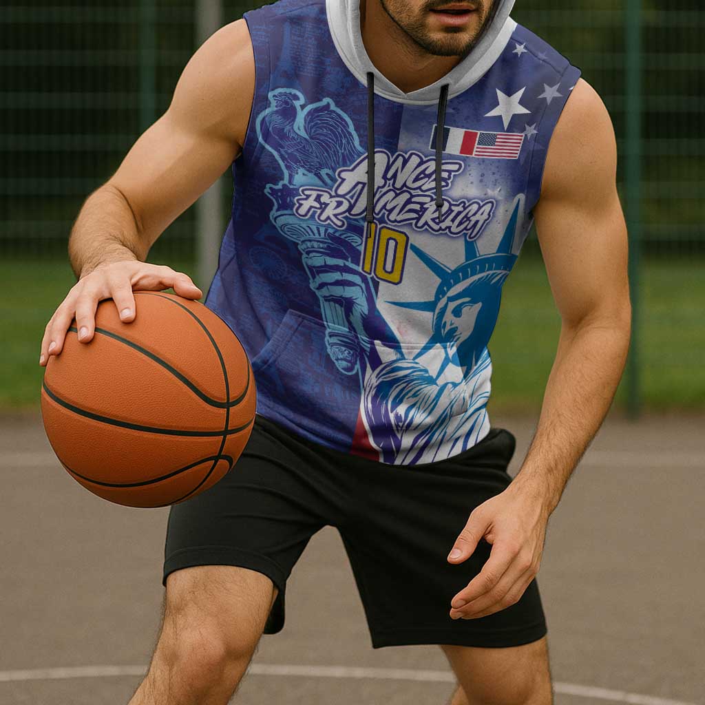 Custom France America Soccer Sleeveless Hoodie Dual Heritage Liberty Rooster