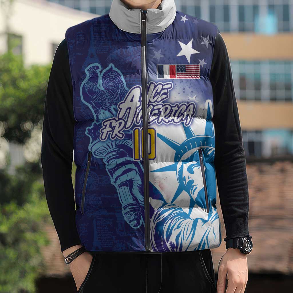Custom France America Soccer Sleeveless Puffer Jacket Dual Heritage Liberty Rooster