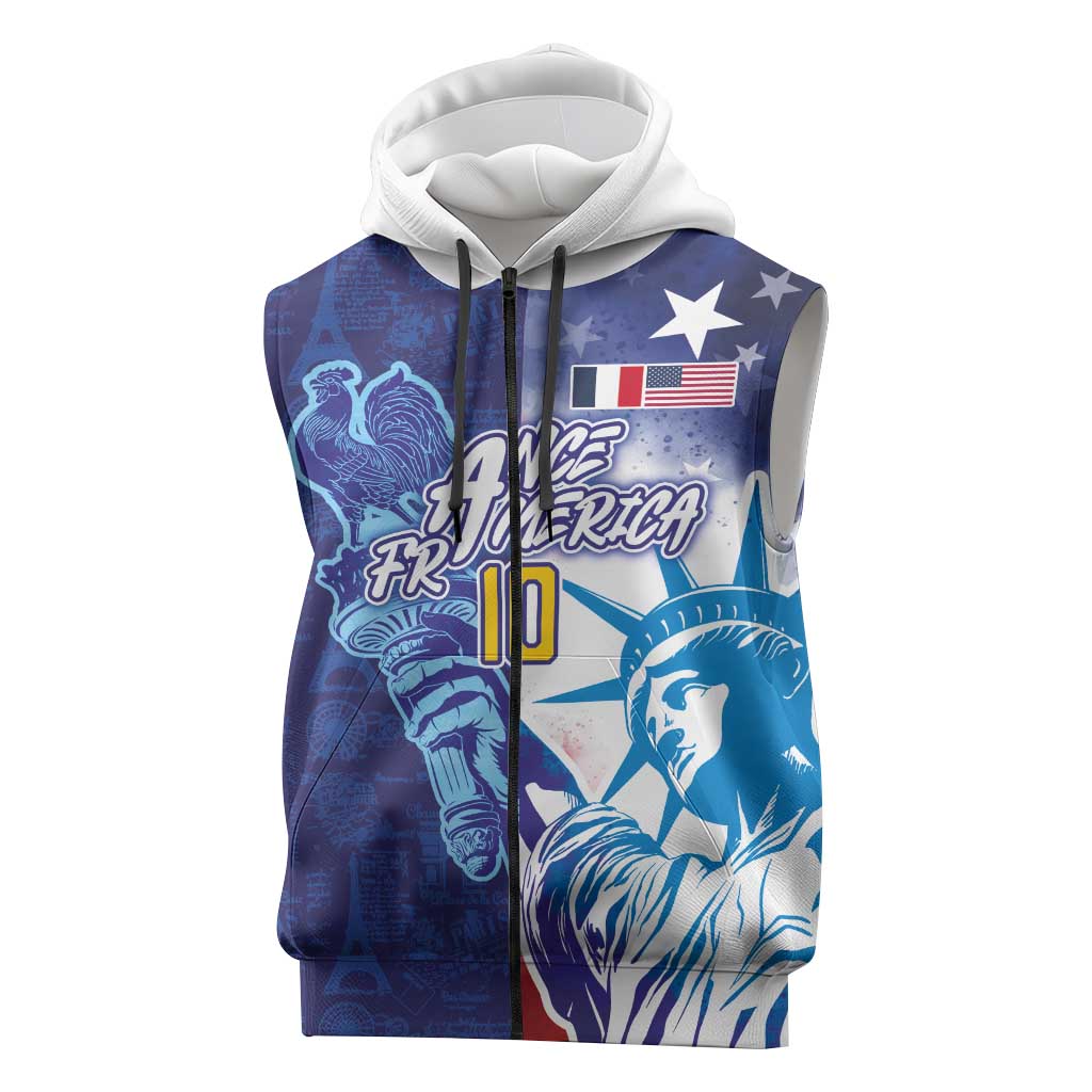 Custom France America Soccer Sleeveless Zip Hoodie Dual Heritage Liberty Rooster