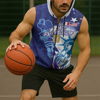 Custom France America Soccer Sleeveless Zip Hoodie Dual Heritage Liberty Rooster