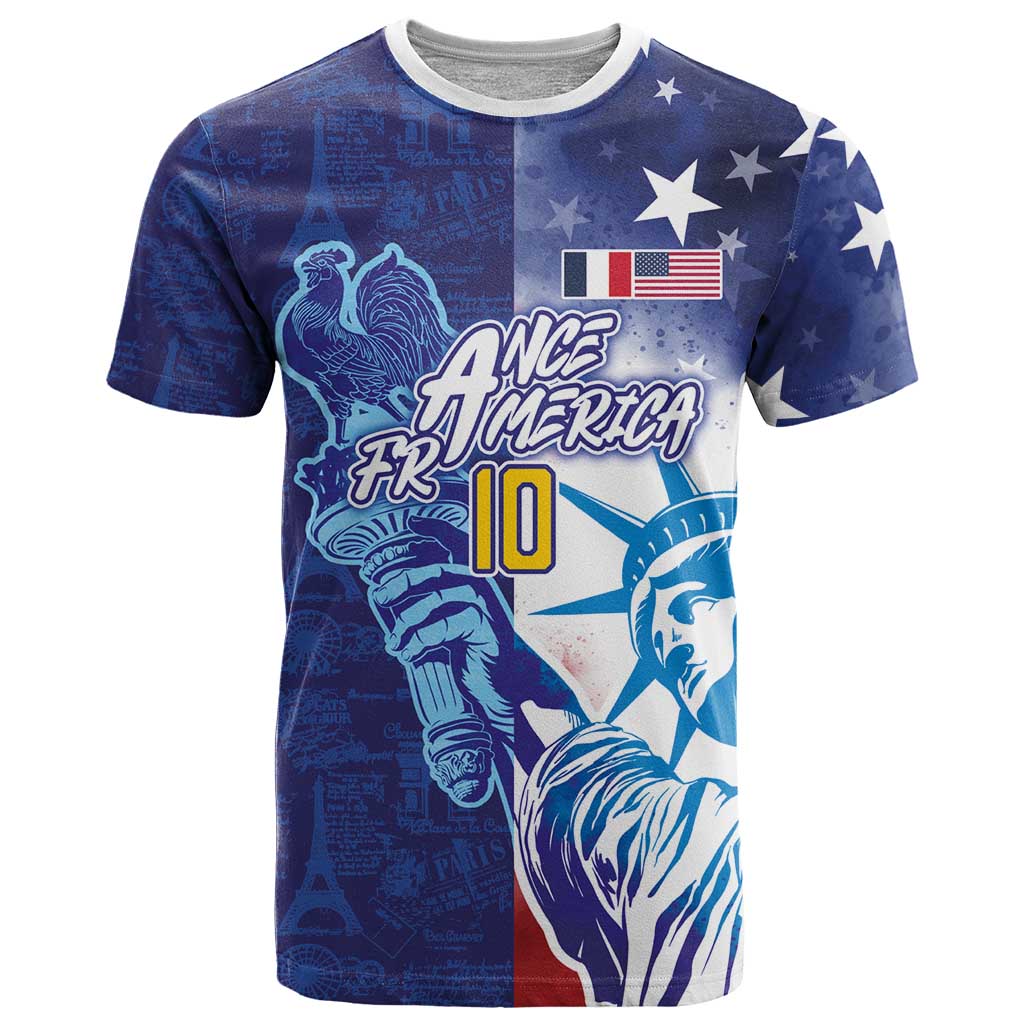 Custom France America Soccer T Shirt Dual Heritage Liberty Rooster