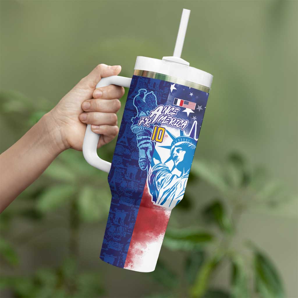 Custom France America Soccer Tumbler With Handle Dual Heritage Liberty Rooster
