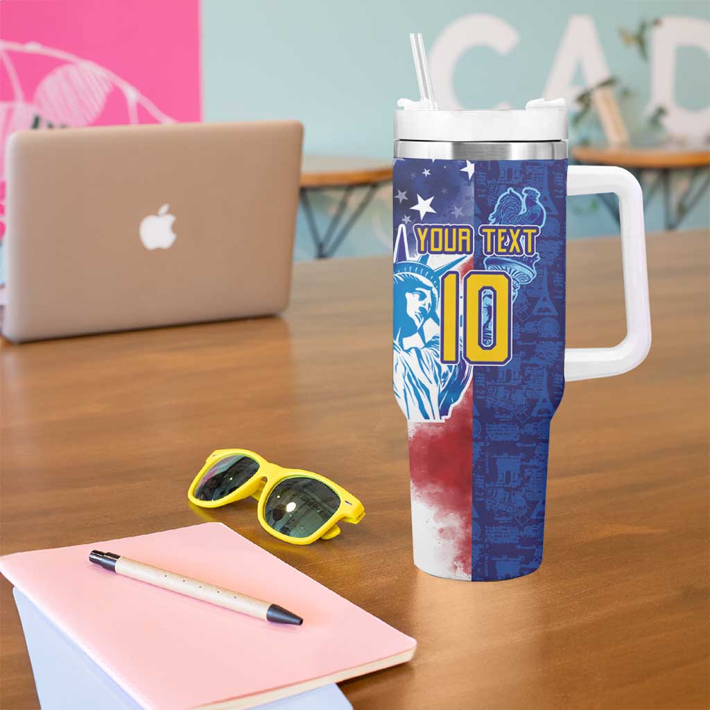 Custom France America Soccer Tumbler With Handle Dual Heritage Liberty Rooster