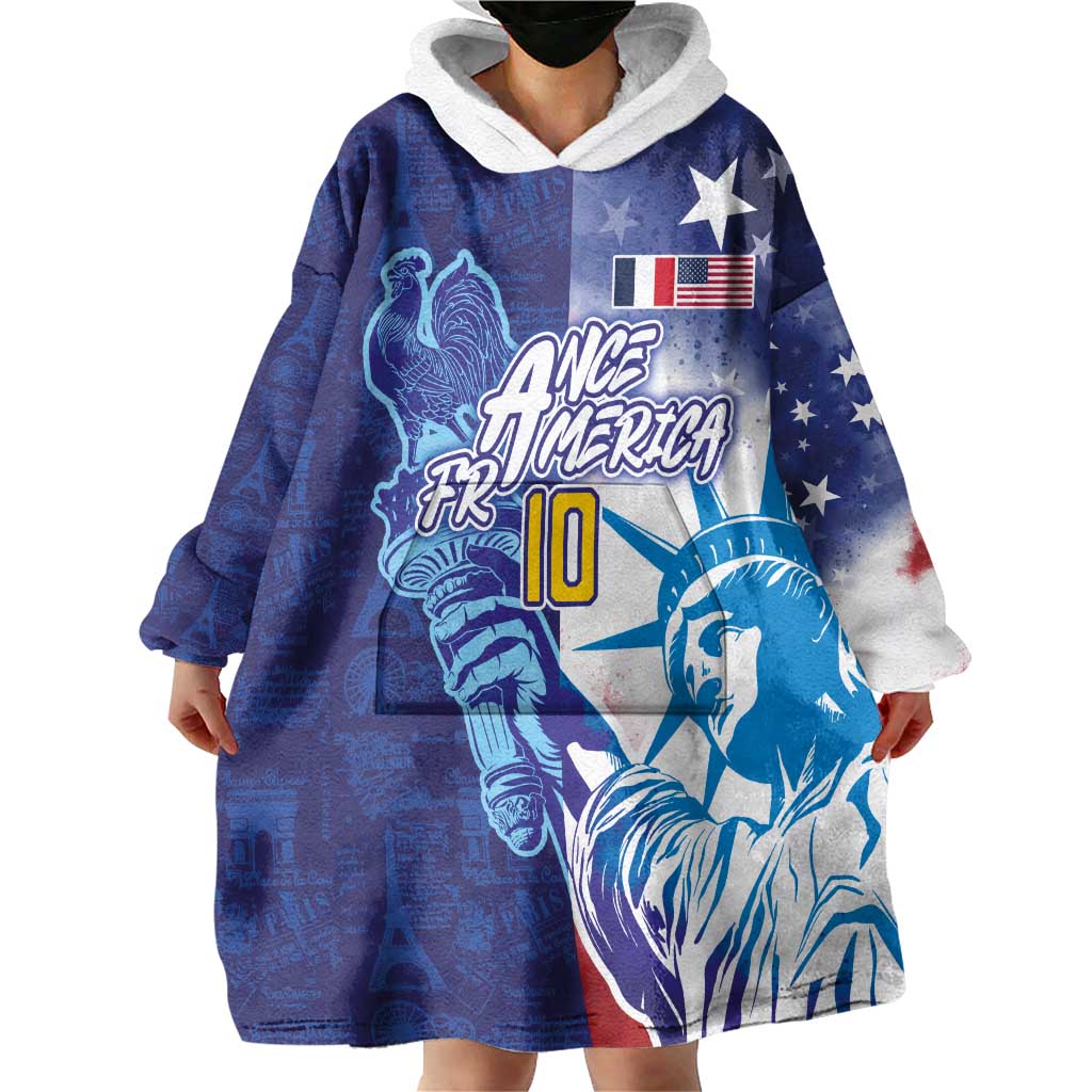 Custom France America Soccer Wearable Blanket Hoodie Dual Heritage Liberty Rooster