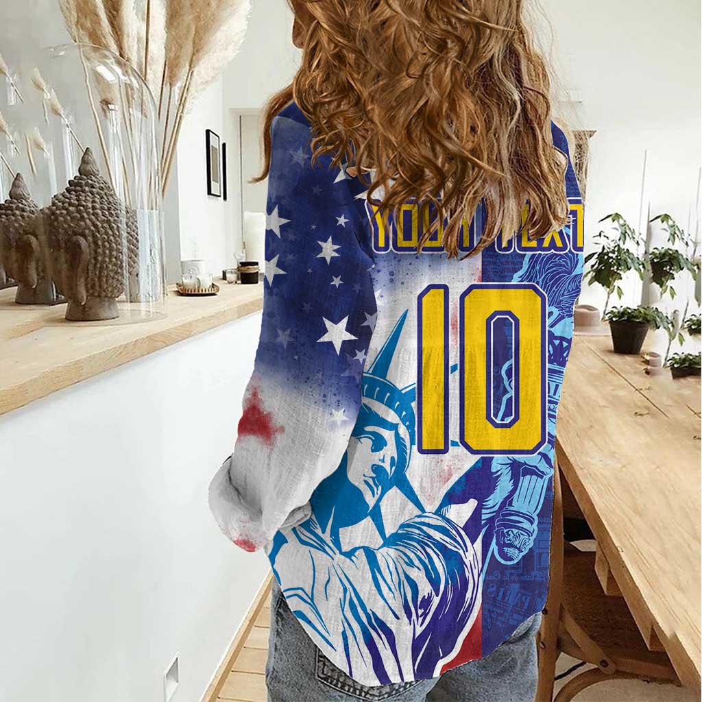 Custom France America Soccer Women Casual Shirt Dual Heritage Liberty Rooster