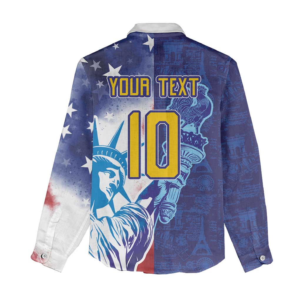 Custom France America Soccer Women Casual Shirt Dual Heritage Liberty Rooster