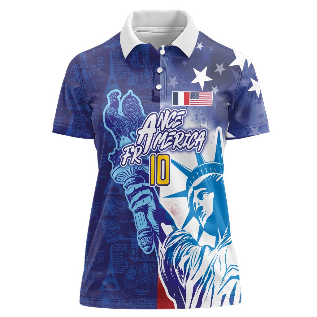 Custom France America Soccer Women Polo Shirt Dual Heritage Liberty Rooster