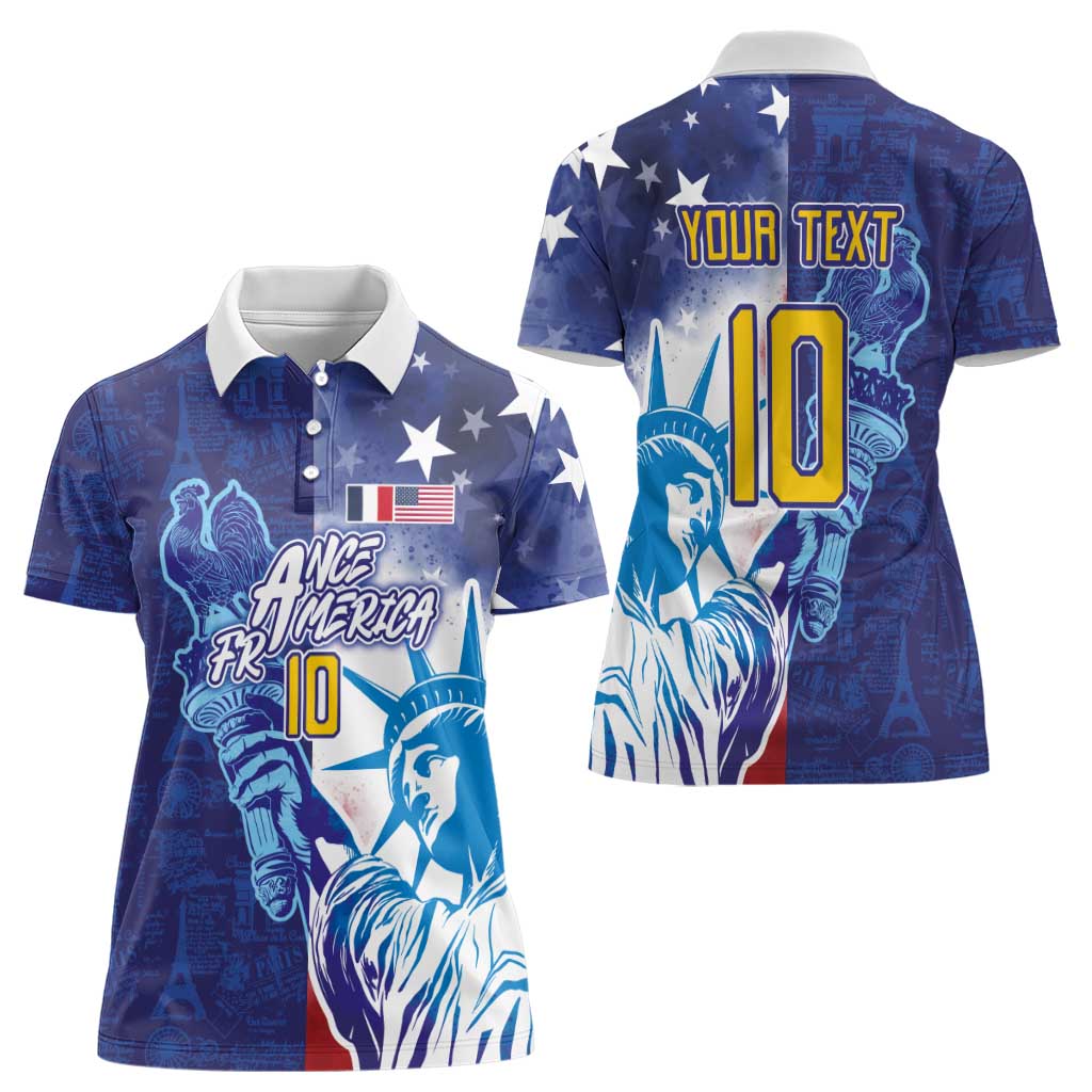 Custom France America Soccer Women Polo Shirt Dual Heritage Liberty Rooster