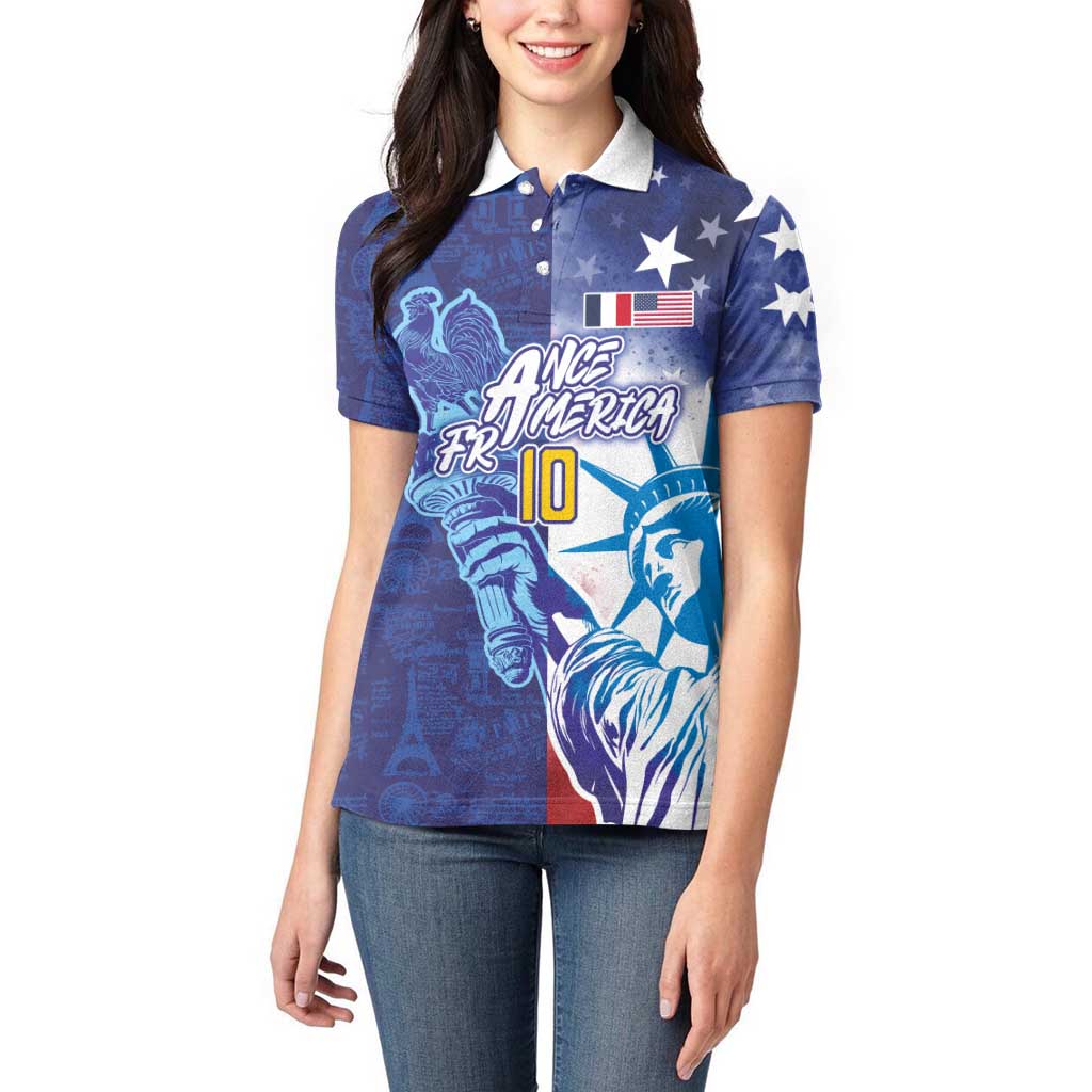 Custom France America Soccer Women Polo Shirt Dual Heritage Liberty Rooster