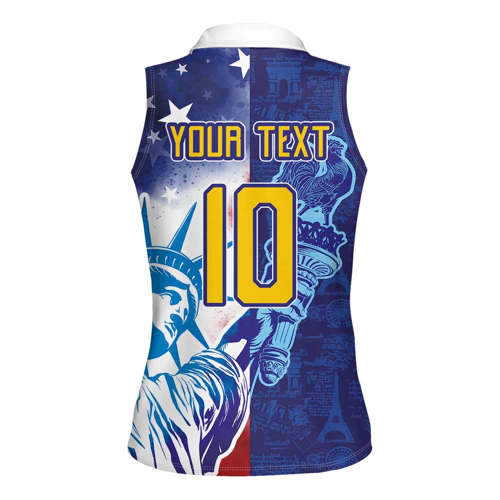 Custom France America Soccer Women Sleeveless Polo Shirt Dual Heritage Liberty Rooster