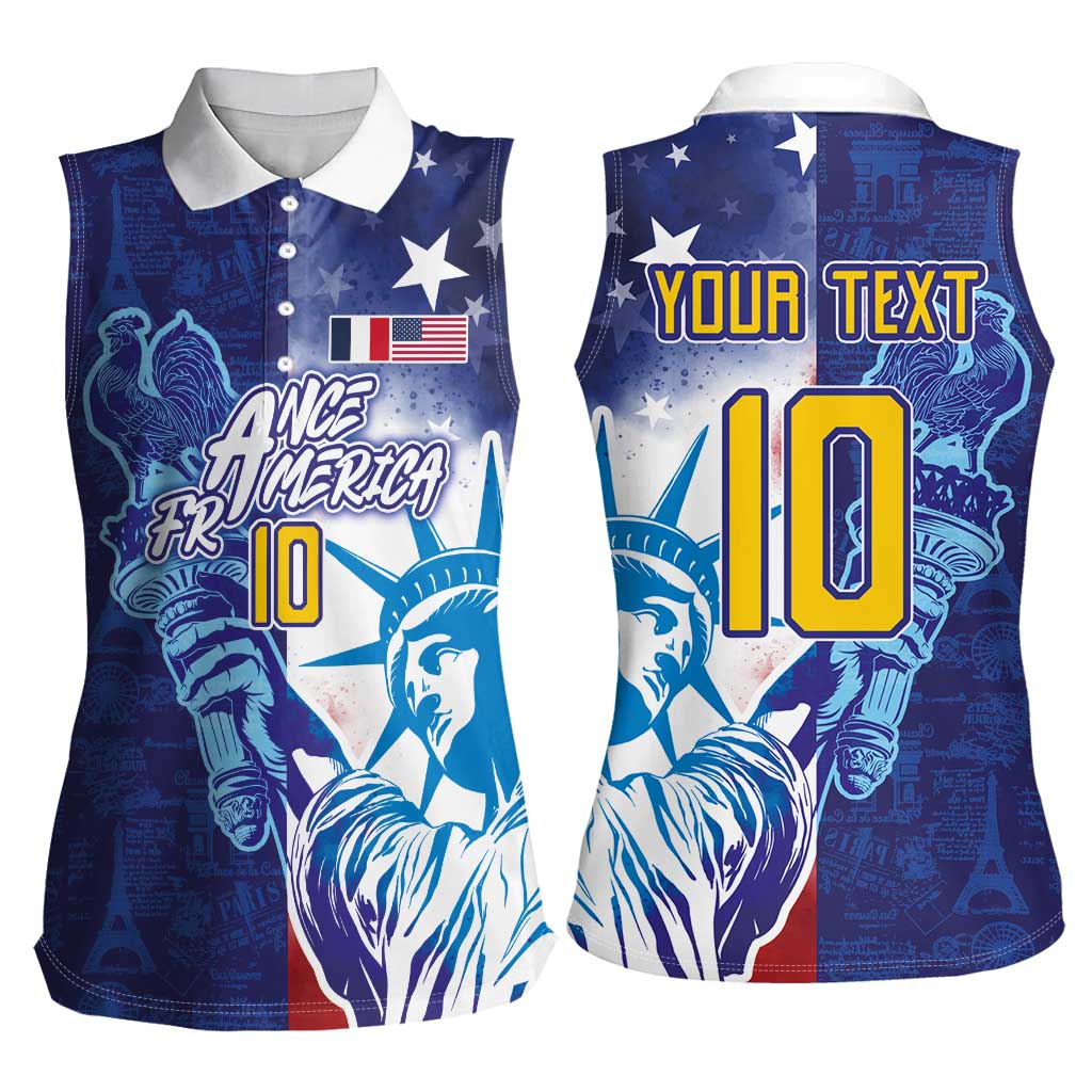 Custom France America Soccer Women Sleeveless Polo Shirt Dual Heritage Liberty Rooster