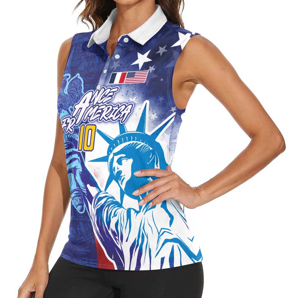 Custom France America Soccer Women Sleeveless Polo Shirt Dual Heritage Liberty Rooster