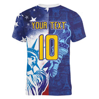 Custom France America Soccer Women V-Neck T-Shirt Dual Heritage Liberty Rooster