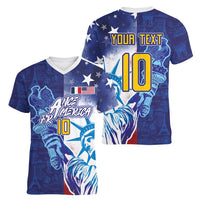 Custom France America Soccer Women V-Neck T-Shirt Dual Heritage Liberty Rooster