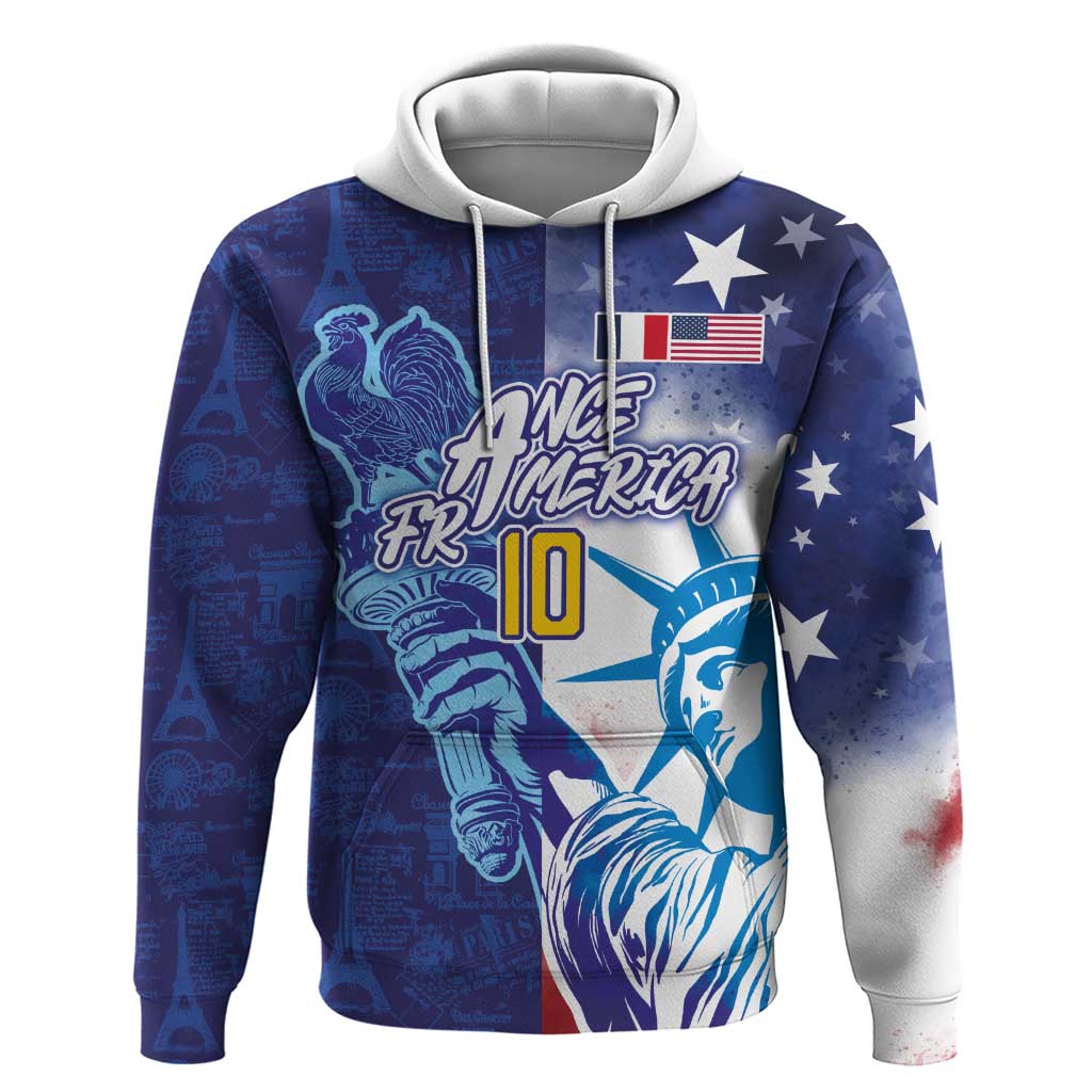 Custom France America Soccer Zip Hoodie Dual Heritage Liberty Rooster