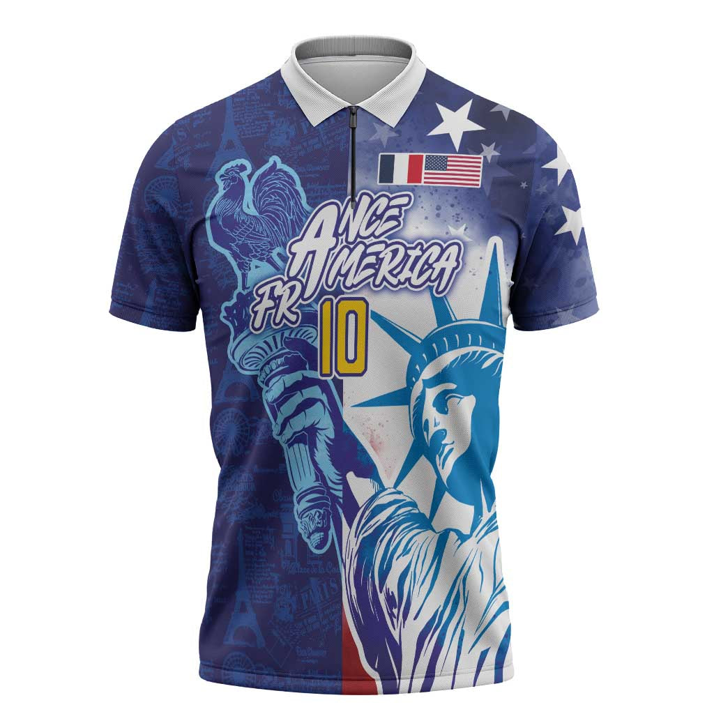 Custom France America Soccer Zipper Polo Shirt Dual Heritage Liberty Rooster