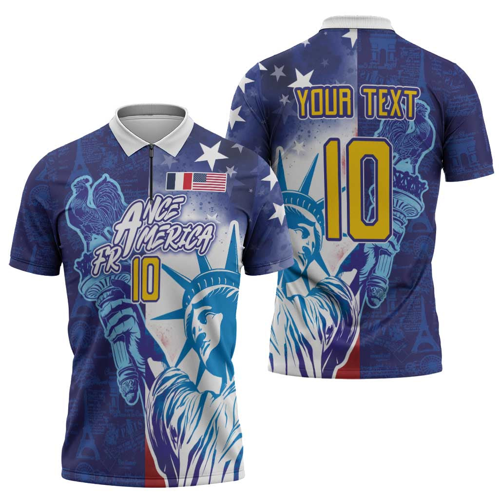 Custom France America Soccer Zipper Polo Shirt Dual Heritage Liberty Rooster