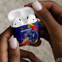 DR Congo Football Leopard Mascot AirPods Case Fierce Leopard Art National Flag Colors