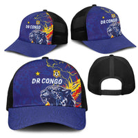 DR Congo Football Leopard Mascot Baseball Net Cap Fierce Leopard Art In National Flag Colors