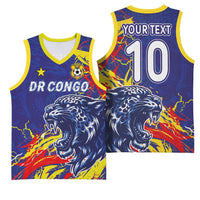 Custom DR Congo Football Leopard Mascot Basketball Jersey Fierce Leopard Art National Flag Colors