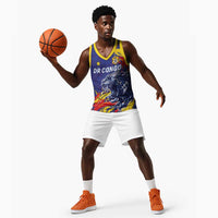 Custom DR Congo Football Leopard Mascot Basketball Jersey Fierce Leopard Art National Flag Colors