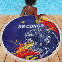 DR Congo Football Leopard Mascot Beach Blanket Fierce Leopard Art National Flag Colors