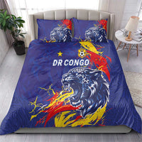 DR Congo Football Leopard Mascot Bedding Set Fierce Leopard Art National Flag Colors