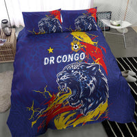 DR Congo Football Leopard Mascot Bedding Set Fierce Leopard Art National Flag Colors