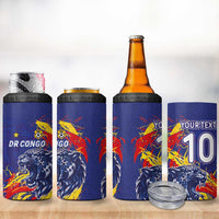 Custom DR Congo Football Leopard Mascot 4 in 1 Can Cooler Tumbler Fierce Leopard Art National Flag Colors
