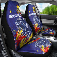 DR Congo Football Leopard Mascot Car Seat Cover Fierce Leopard Art National Flag Colors