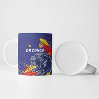 Custom DR Congo Football Leopard Mascot Ceramic Mug Fierce Leopard Art National Flag Colors