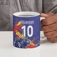 Custom DR Congo Football Leopard Mascot Ceramic Mug Fierce Leopard Art National Flag Colors