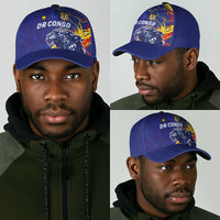 DR Congo Football Leopard Mascot Classic Cap Fierce Leopard Art In National Flag Colors