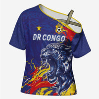 Custom DR Congo Football Leopard Mascot Cross Shoulder Shirt Fierce Leopard Art National Flag Colors