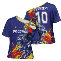 Custom DR Congo Football Leopard Mascot Cross Shoulder Shirt Fierce Leopard Art National Flag Colors