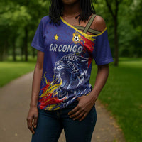 Custom DR Congo Football Leopard Mascot Cross Shoulder Shirt Fierce Leopard Art National Flag Colors