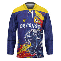 Custom DR Congo Football Leopard Mascot Hockey Jersey Fierce Leopard Art National Flag Colors