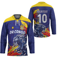 Custom DR Congo Football Leopard Mascot Hockey Jersey Fierce Leopard Art National Flag Colors