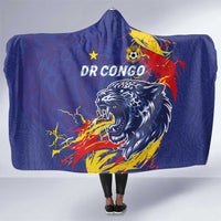 DR Congo Football Leopard Mascot Hooded Blanket Fierce Leopard Art National Flag Colors