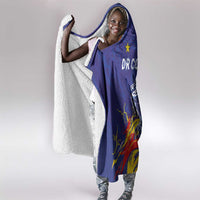 DR Congo Football Leopard Mascot Hooded Blanket Fierce Leopard Art National Flag Colors