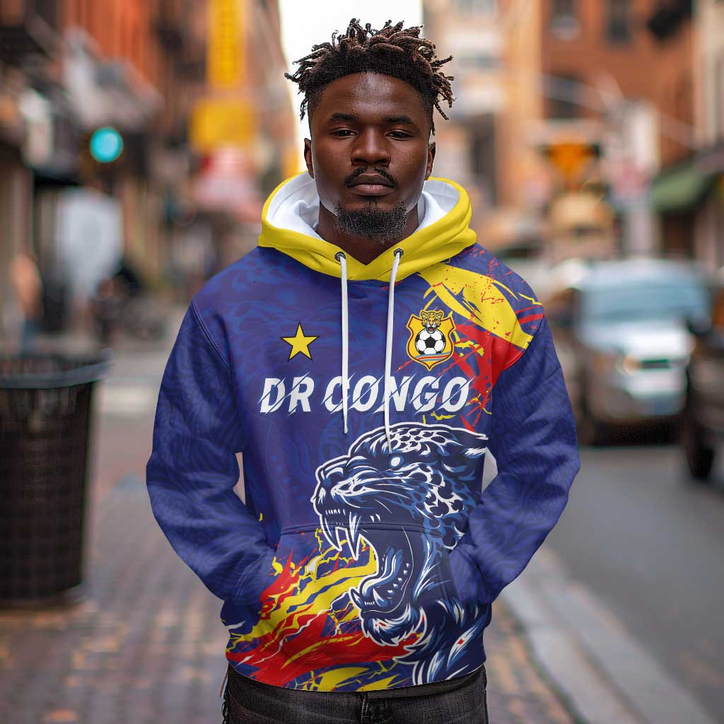 Custom DR Congo Football Leopard Mascot Hoodie Fierce Leopard Art National Flag Colors