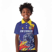 Custom DR Congo Football Leopard Mascot Kid Polo Shirt Fierce Leopard Art National Flag Colors