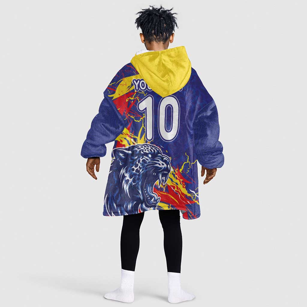 Custom DR Congo Football Leopard Mascot Kid Wearable Blanket Hoodie Fierce Leopard Art National Flag Colors