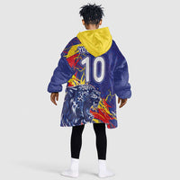 Custom DR Congo Football Leopard Mascot Kid Wearable Blanket Hoodie Fierce Leopard Art National Flag Colors