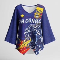 Custom DR Congo Football Leopard Mascot Kimono Sleeve Blouse Fierce Leopard Art National Flag Colors