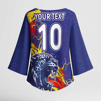 Custom DR Congo Football Leopard Mascot Kimono Sleeve Blouse Fierce Leopard Art National Flag Colors