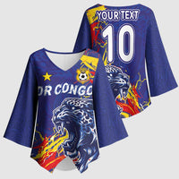 Custom DR Congo Football Leopard Mascot Kimono Sleeve Blouse Fierce Leopard Art National Flag Colors