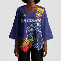 Custom DR Congo Football Leopard Mascot Kimono Sleeve Blouse Fierce Leopard Art National Flag Colors